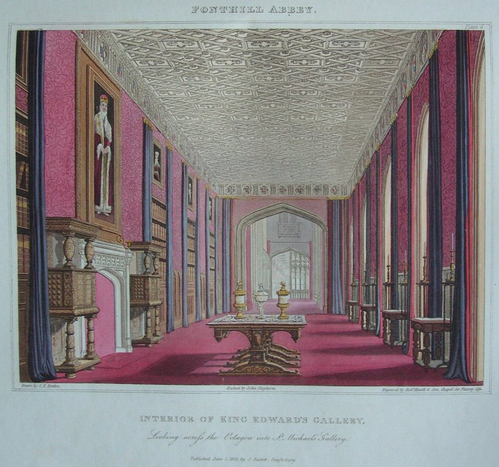 Aquatint - Fonthill Abbey. Interior of King Edward's Gallery... - Havell